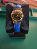 Clear Case Swatch - Quartz Watch with Blue Leather Strap